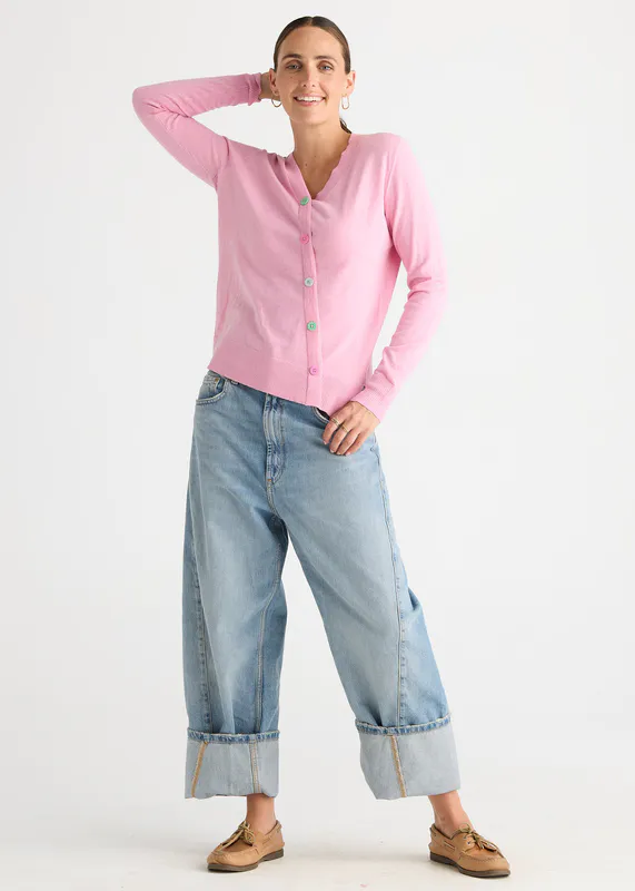 Model wearing Tickled Pink Button Angle Top By Zaket & Plover Available at Beetees Nelson