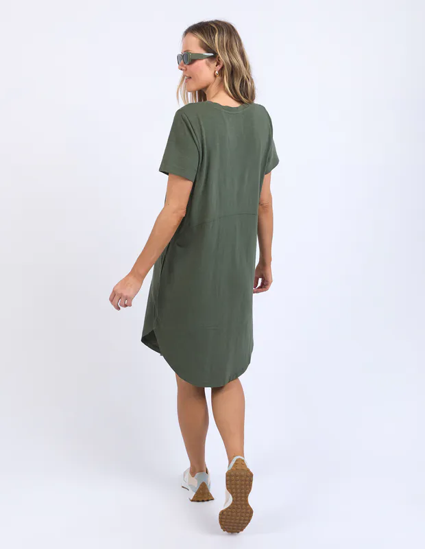 Model wearing Khaki Bay Dress By Foxwood Available at Beetees Nelson