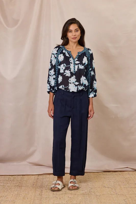 Model wearing Navy/White Flamenco Top By Design Nation Available at Beetees Nelson