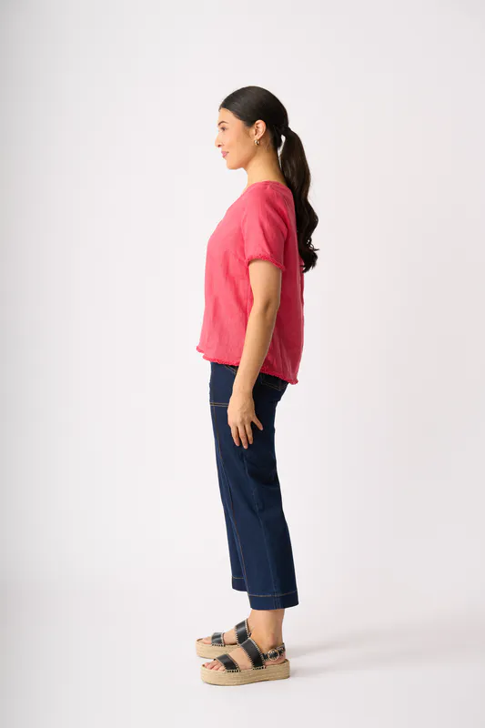 Model wearing Coral Benefits Galore Top By Foil Available at Beetees Nelson