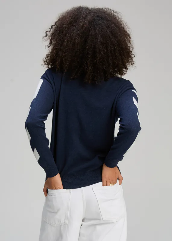 Model wearing Denim Sleeve Accent Jumper By Zaket & Plover Available at Beetees Nelson