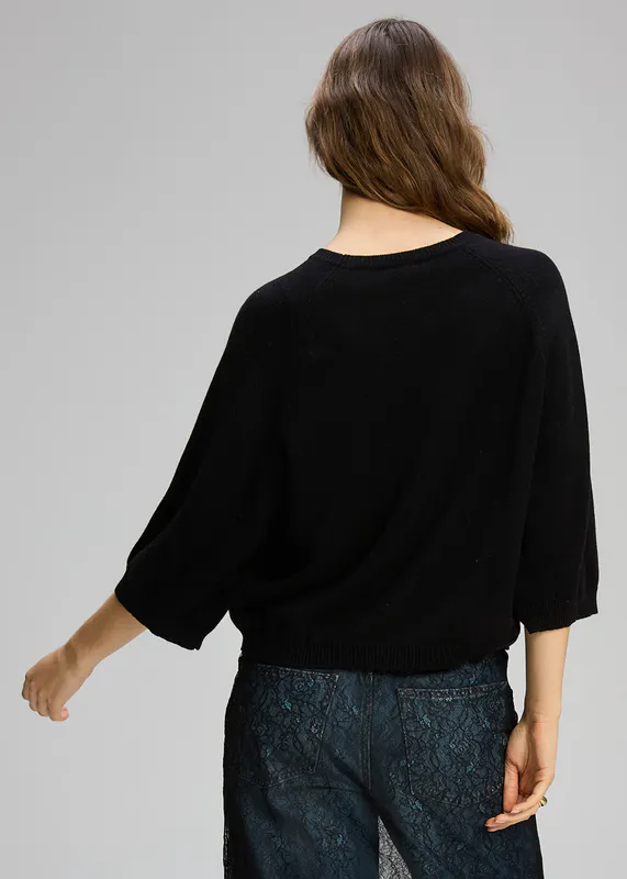 Model wearing Black Boxy Crew Essential By Zaket & Plover Available at Beetees Nelson