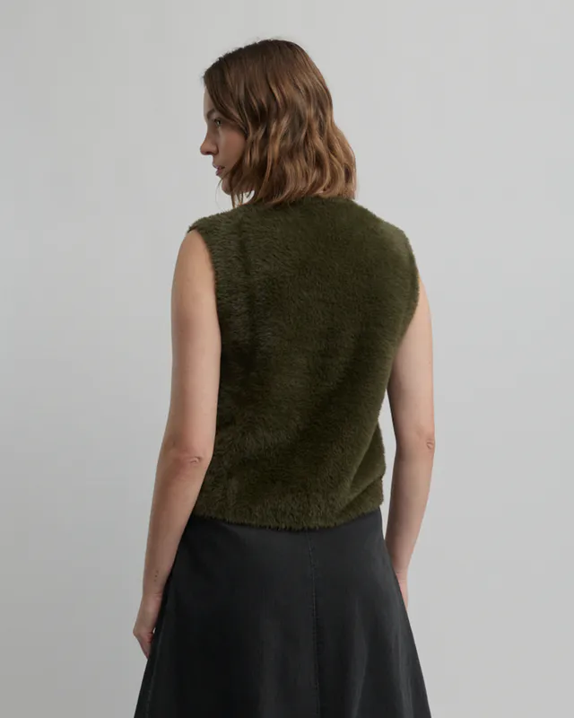 Model wearing Loden Hearth Knit Vest Hearth Knit Vest By Yarra Trail Available at Beetees Nelson