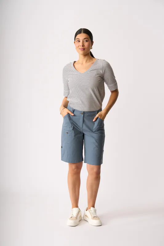 Model wearing Steel Coromandel Short By Esplanade Available at Beetees Nelson