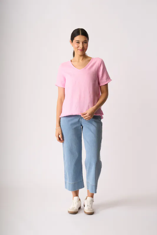 Model wearing Pink Benefits Galore Top By Foil Available at Beetees Nelson