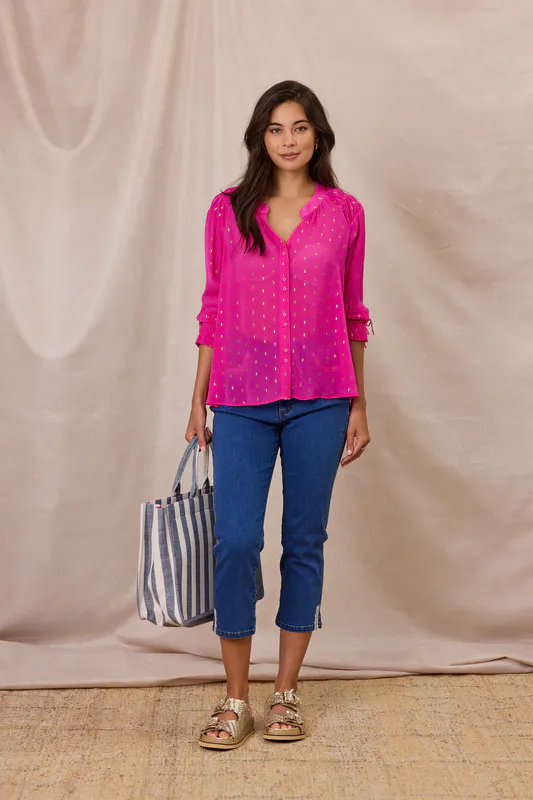 Model wearing Navy Stripe Breeze Tote Bag By Design Nation Available at Beetees Nelson