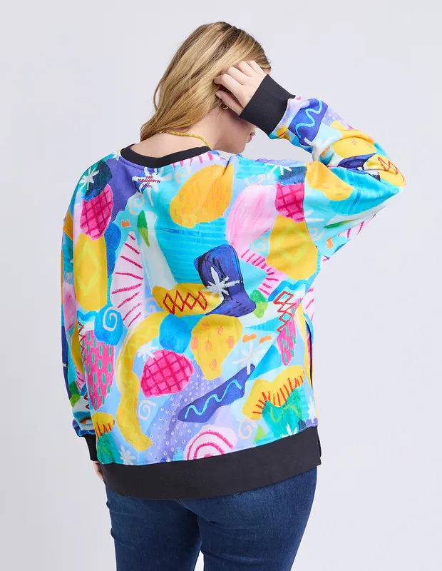 Model wearing Multi Party Pants Crew By Elm Available at Beetees Nelson
