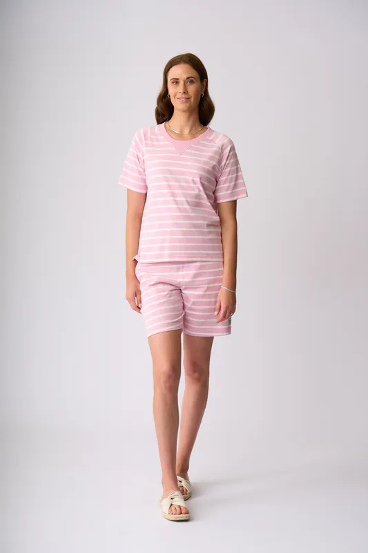Model wearing Rose White Stripe St James Top By Charlie Jane Available at Beetees Nelson