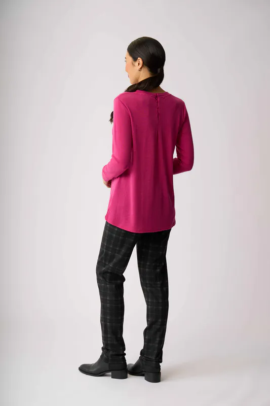 Model wearing Shadow Check Pull On, Slim Full Length Pant By Esplanade Available at Beetees Nelson