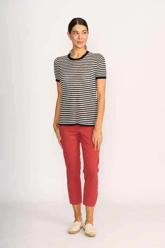 Model wearing Black & White Why Not Top By Foil Available at Beetees Nelson