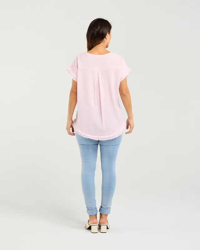 Model wearing Pink Lilah Top By Seduce Available at Beetees Nelson