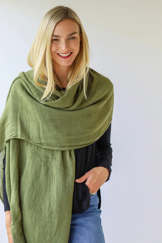 Khaki Warm Plain Soft Scarf – Feels like Wool By Archer House Available at Beetees Nelson
