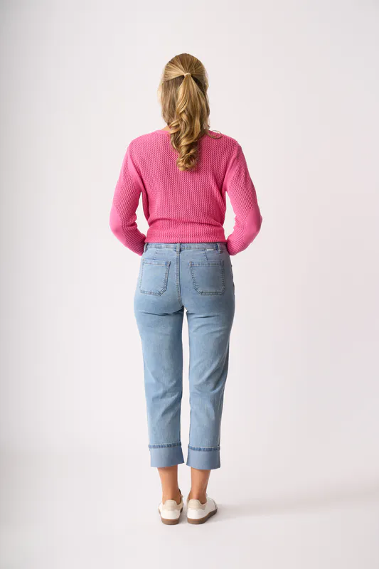 Model wearing Pink Spotted Sweater By Foil Available at Beetees Nelson