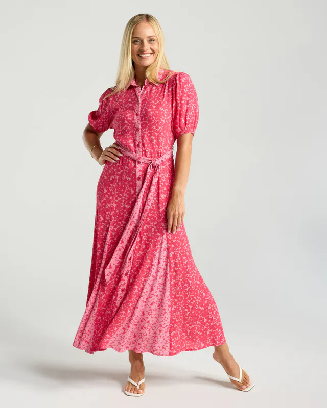 Model wearing Secret Garden Rose Sorbet Annie Godet Dress By Blackstone Available at Beetees Nelson