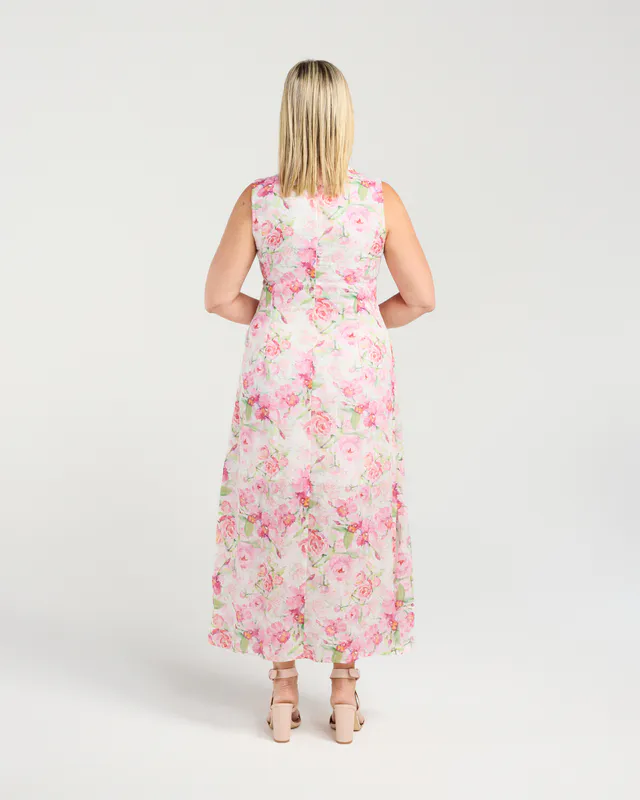 Model wearing Rose Garden Daphne Dress By Seduce Available at Beetees Nelson