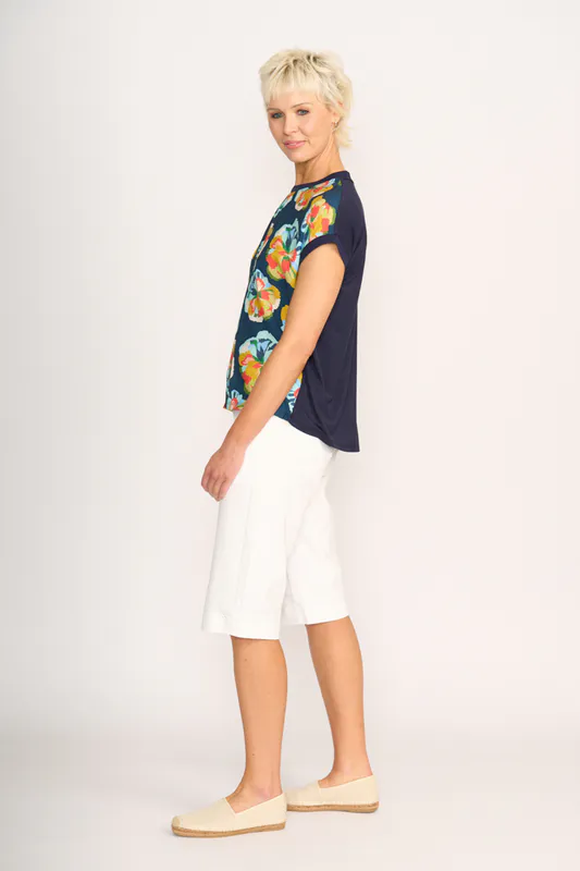Model wearing Floral Dream Contrast Trim Top By Memo Available at Beetees Nelson
