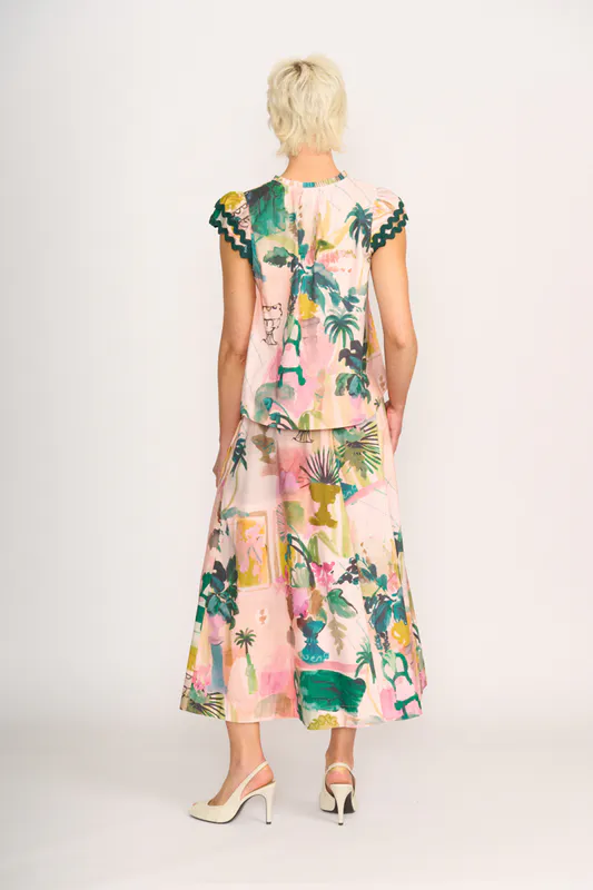 Model wearing Atrium Swell Times Top By Foil Available at Beetees Nelson