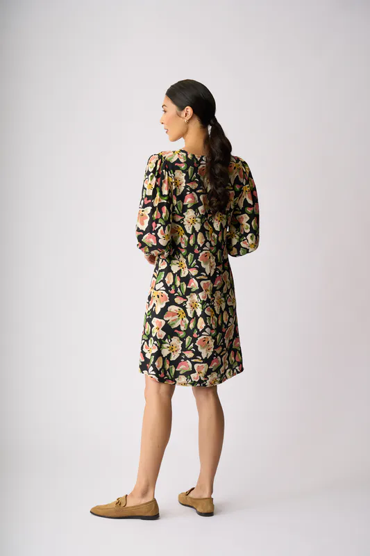 Model wearing Forest Flora Zip Front Dress By Preen Available at Beetees Nelson