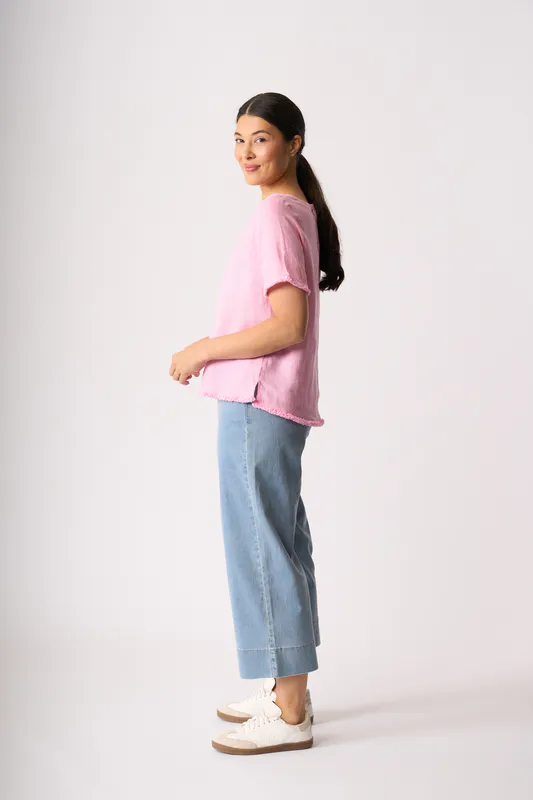 Model wearing Pink Benefits Galore Top By Foil Available at Beetees Nelson