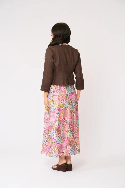 Model wearing Cocoa Braidy Bunch Jacket By Foil Available at Beetees Nelson