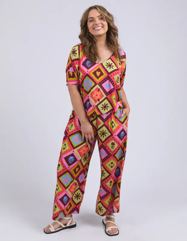 Model wearing Geo Print Rhode Top By Elm Available at Beetees Nelson