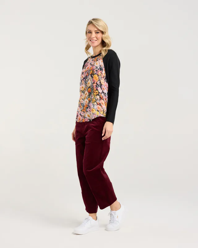 Model wearing Monet's Garden Chandler Print Front Top By Blackstone Available at Beetees Nelson