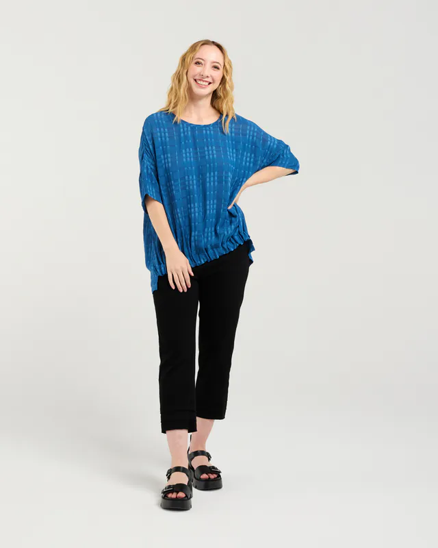 Model wearing Blue Nikita Top By Seduce Available at Beetees Nelson
