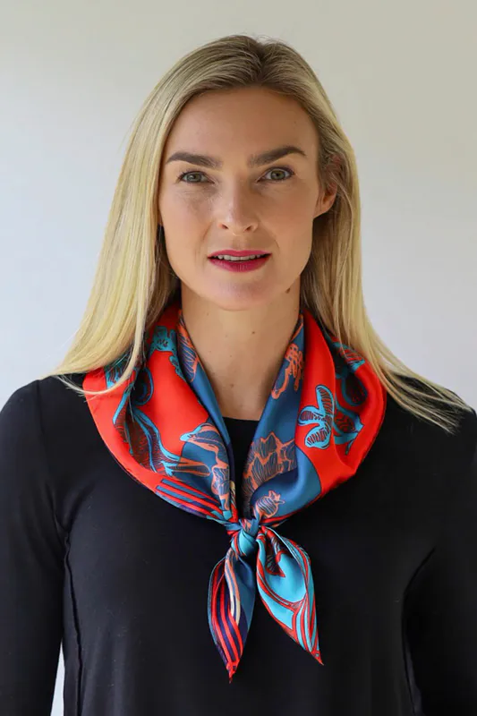 Model wearing Flower Print Silky Square Scarf By Archer House Available at Beetees Nelson