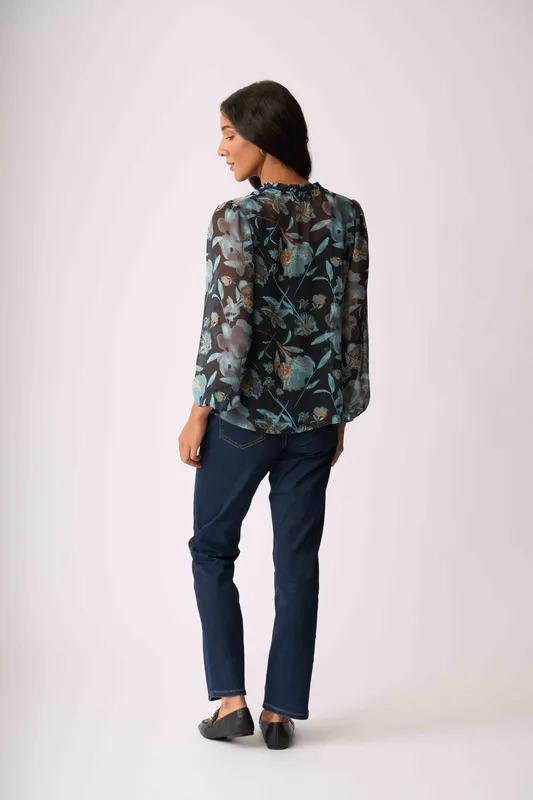 Model wearing Dreamy Floral Shirred Yoke Blouse By Memo Available at Beetees Nelson
