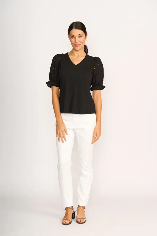 Model wearing Black Contrast Sleeves Top By Esplanade Available at Beetees Nelson