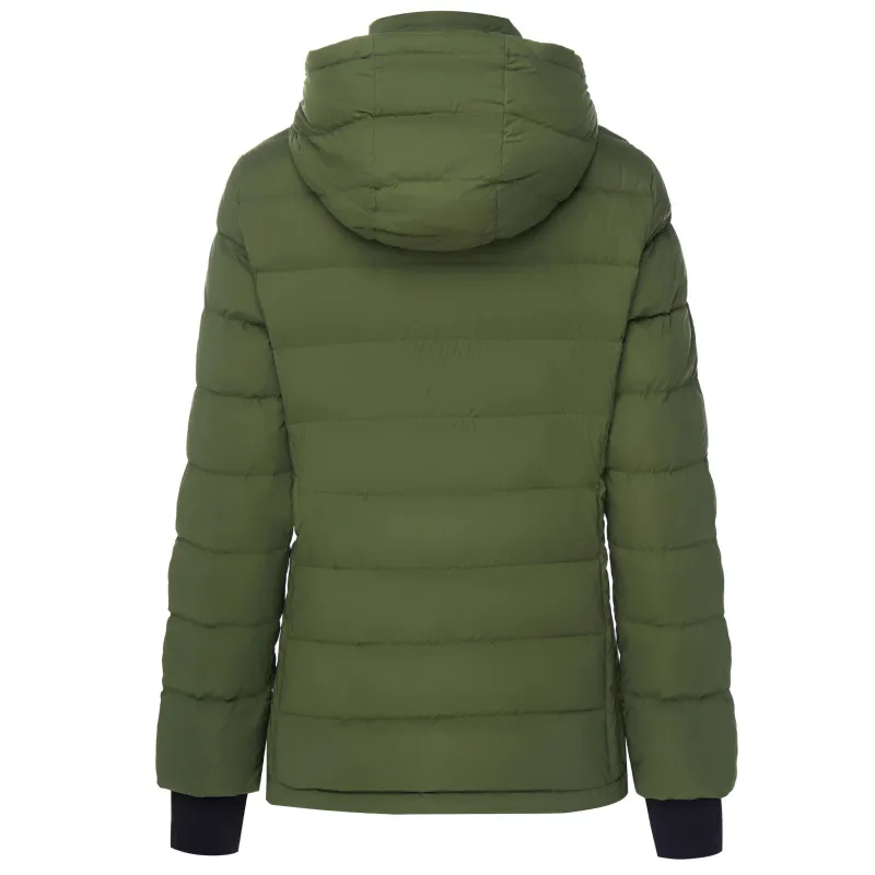 Model wearing Green Lucy Packable Puffer Down Jacket By Moke Available at Beetees Nelson