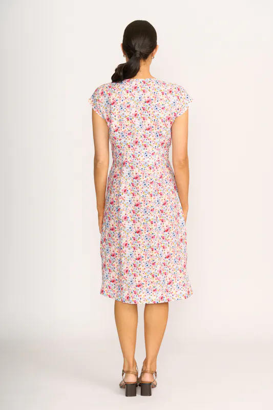 Model wearing Romantic Blooms Contrast Facing Shift Dress By Preen Available at Beetees Nelson