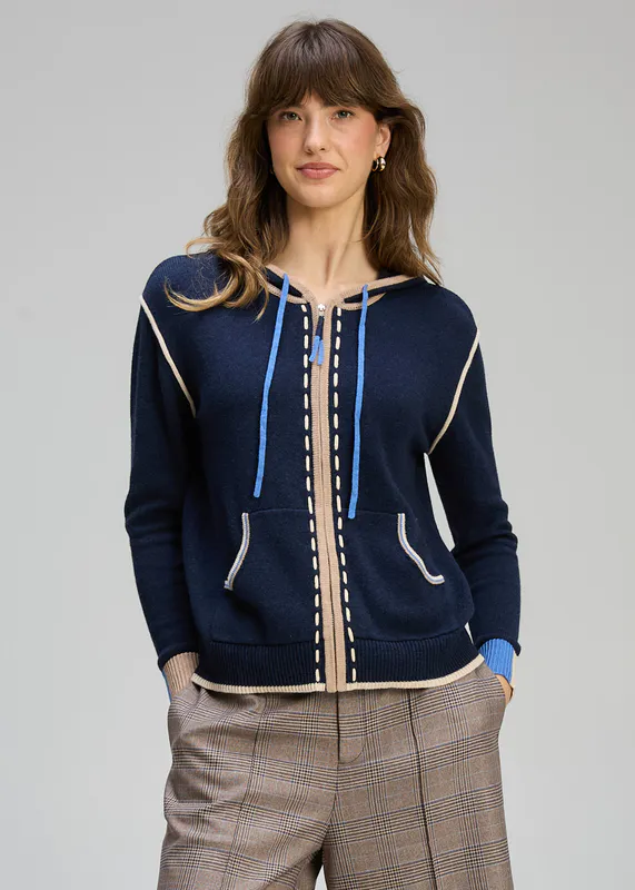 Model wearing DK Denim Threaded Hoodie By Zaket & Plover Available at Beetees Nelson