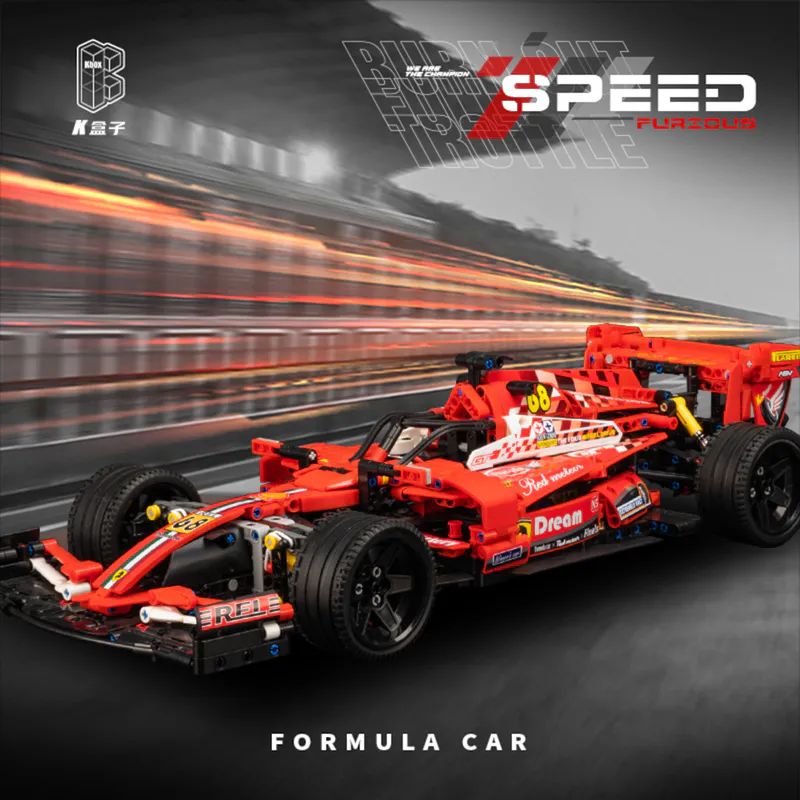 The image displays a Formula 1 car crafted from building blocks, showcasing intricate detail and design. This impressive creation may have been assembled using products from BrixBros-Store.com