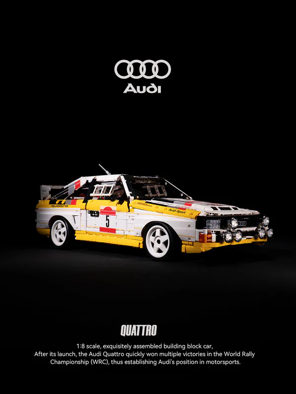 This high-detail interlocking building block set from BrixBros recreates the legendary 1984 Audi Sport Quattro S1 rally icon in stunning 1:8 scale. Perfect for motorsport collectors, Brixbros