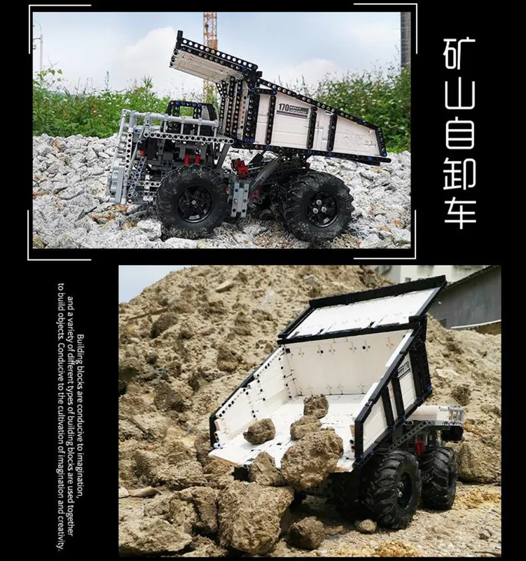 mining truck crafted from over 2044 plastic building blocks on sale on brixbros-store.com with amazing features and great size impression for your perusal.