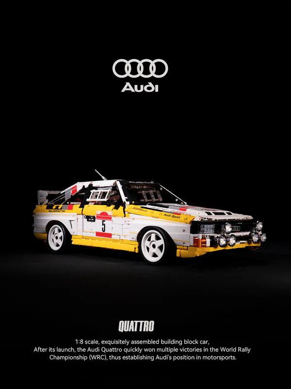 This high-detail interlocking building block set from BrixBros recreates the legendary 1984 Audi Sport Quattro S1 rally icon in stunning 1:8 scale. Perfect for motorsport collectors, Brixbros