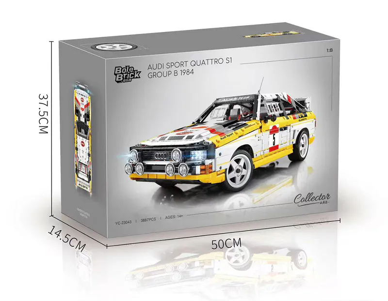 This high-detail interlocking building block set from BrixBros recreates the legendary 1984 Audi Sport Quattro S1 rally icon in stunning 1:8 scale. Perfect for motorsport collectors, Brixbros