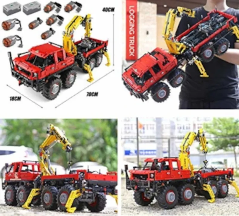 Behold the impressive Toy Code 13146 from Mould King! This massive articulated logging truck, made entirely of building blocks, is a marvel of construction and design.