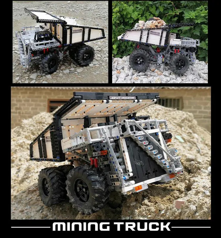 mining truck crafted from over 2044 plastic building blocks on sale on brixbros-store.com with amazing features and great size impression for your perusal.