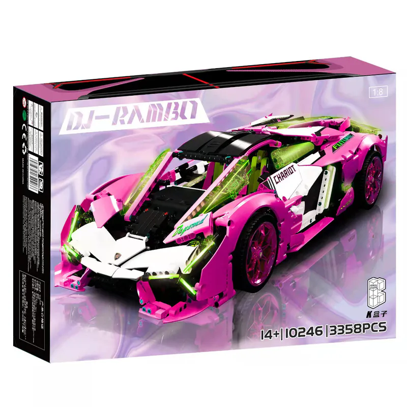 Amazing satisfying ultimate building block set for car enthusiasts - the pink Italian sports car! This sleek and stylish remote-controlled toy features real shock absorbers for an authentic feeling