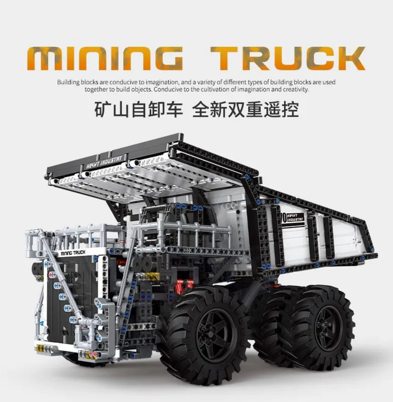 mining truck crafted from over 2044 plastic building blocks on sale on brixbros-store.com with amazing features and great size impression for your perusal.