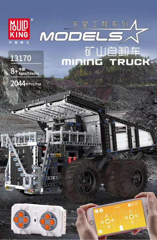 mining truck crafted from over 2044 plastic building blocks on sale on brixbros-store.com with amazing features and great size impression for your perusal.