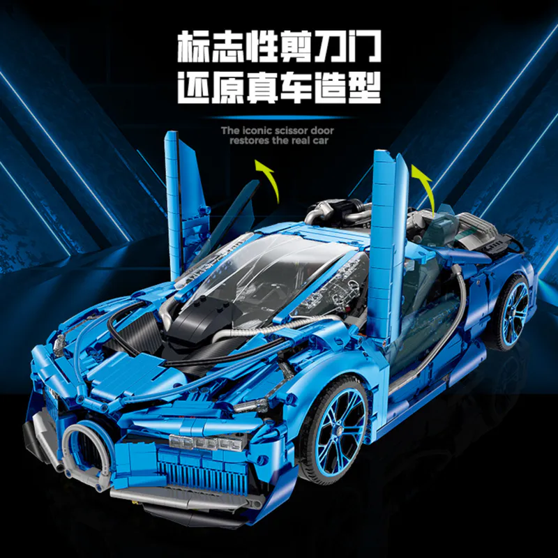 Supercar, building, blocks, code, 10613, GULY, 3828, pieces, toy, model, construction, DIY, kit, lego, replica, massive, assembly, creative, educational, engineering, vehicle, bugatti, blue,
