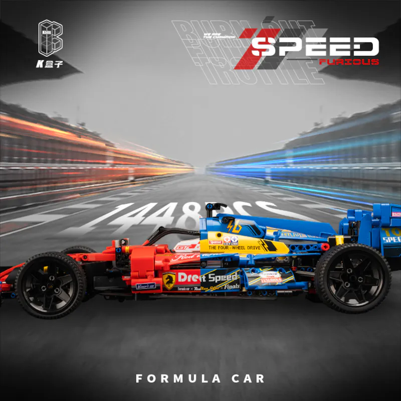 The image displays a Formula 1 car crafted from building blocks, showcasing intricate detail and design. This impressive creation may have been assembled using products from BrixBros-Store.com