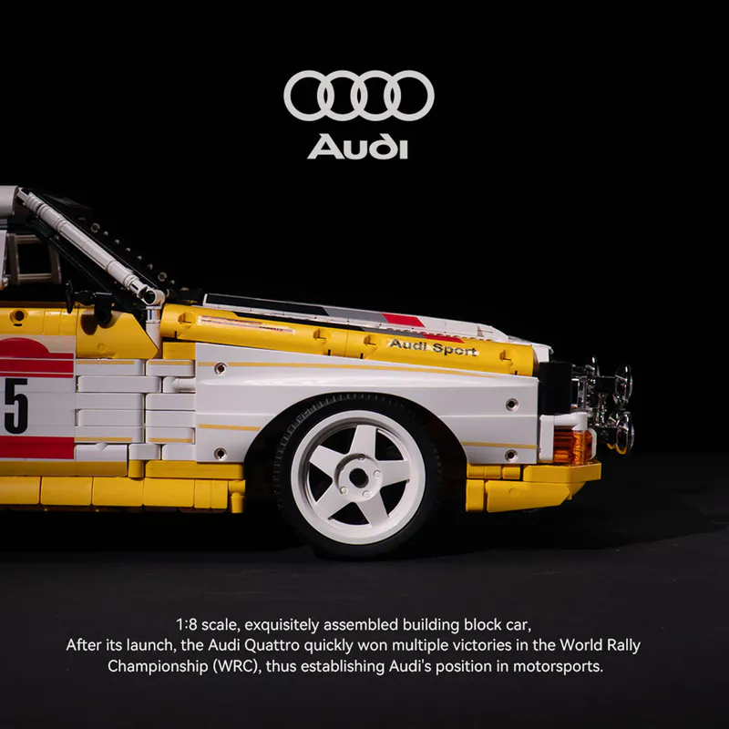 This high-detail interlocking building block set from BrixBros recreates the legendary 1984 Audi Sport Quattro S1 rally icon in stunning 1:8 scale. Perfect for motorsport collectors, Brixbros