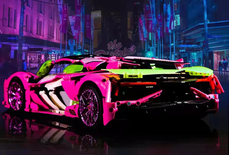 Amazing satisfying ultimate building block set for car enthusiasts - the pink Italian sports car! This sleek and stylish remote-controlled toy features real shock absorbers for an authentic feeling