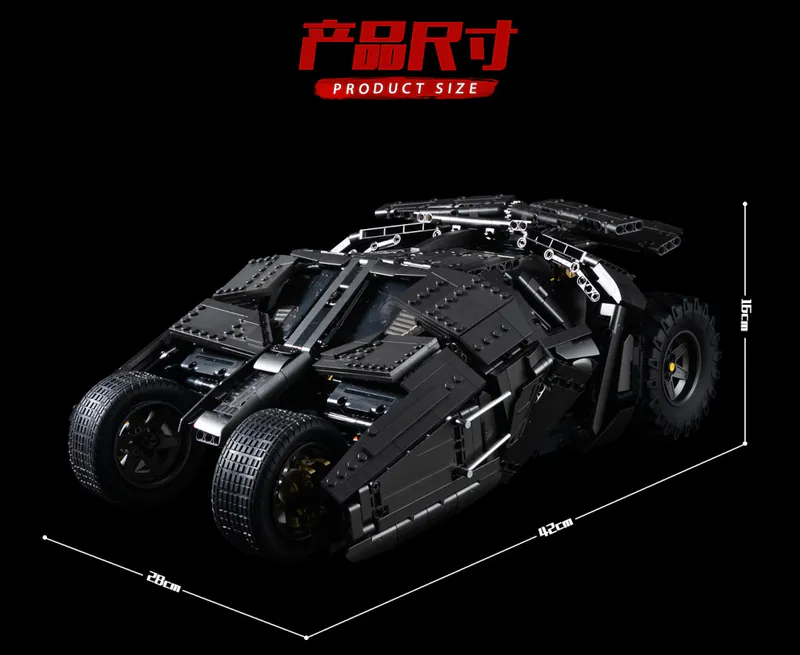 Step into the world of Gotham City with our incredible Batmobile replica made entirely out of building blocks. This stunning model captures the essence of the legendary Batmobile with its sleek design