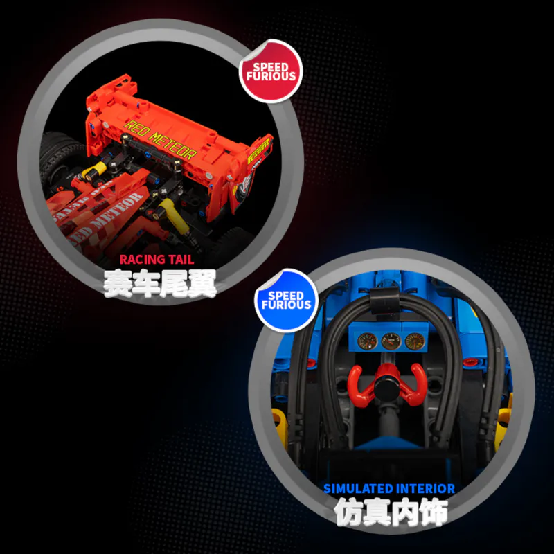 The image displays a Formula 1 car crafted from building blocks, showcasing intricate detail and design. This impressive creation may have been assembled using products from BrixBros-Store.com