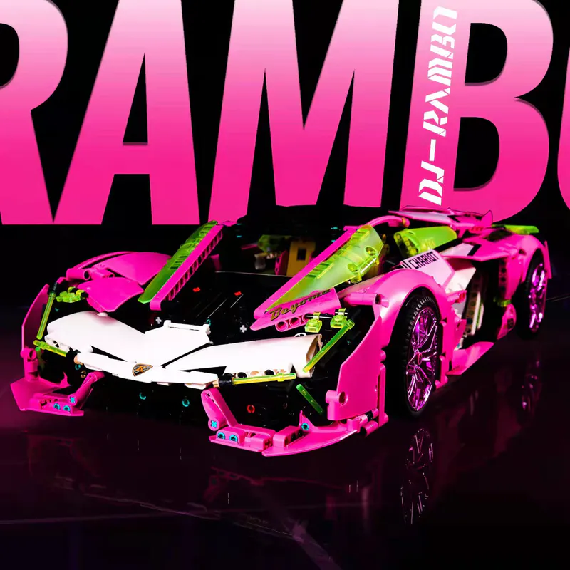 Amazing satisfying ultimate building block set for car enthusiasts - the pink Italian sports car! This sleek and stylish remote-controlled toy features real shock absorbers for an authentic feeling